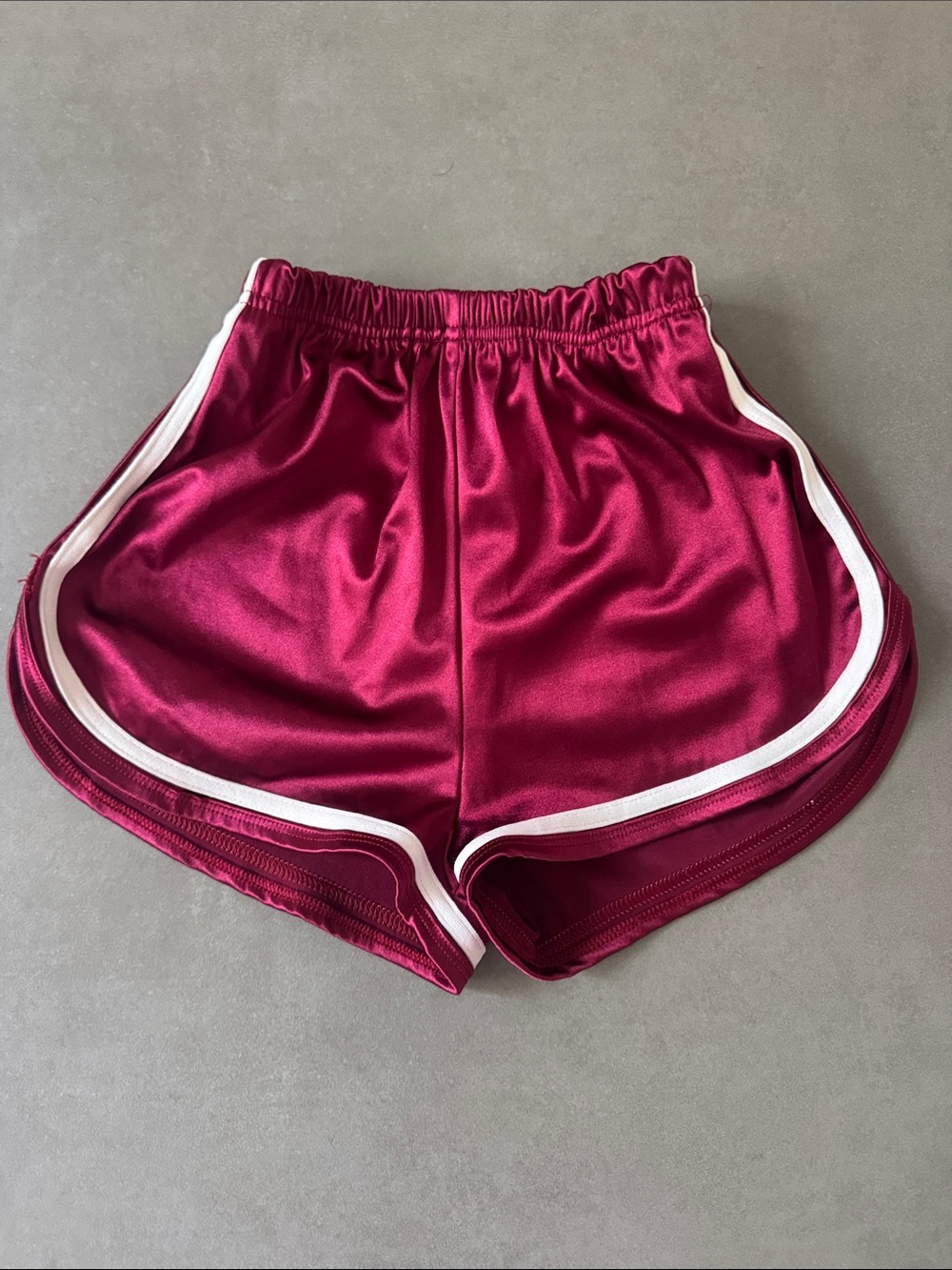Women’s Athletic Satin Shorts in Burgundy with White Trim Small